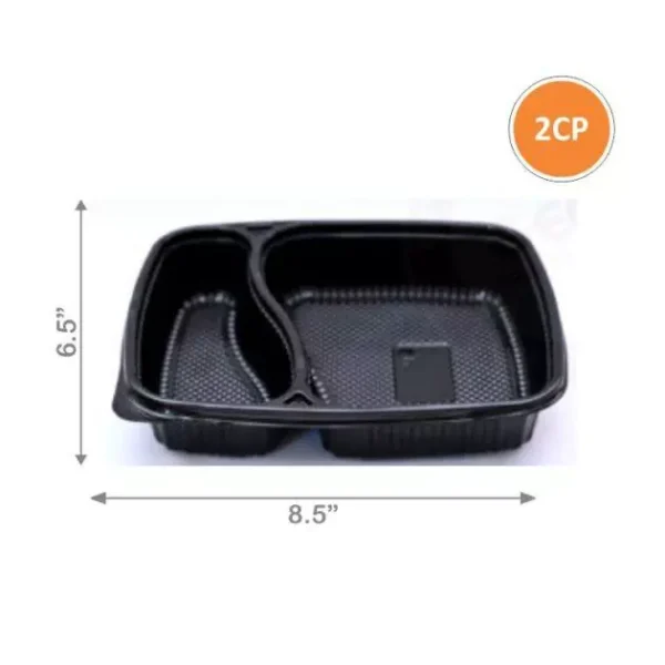 2CP Meal Tray PET with Lid Black (Pack of 25 Nos) - Image 3