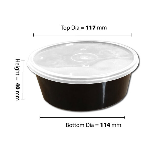 400 ML PET Container Round with Clear lid Black (Pack of 50 Nos)