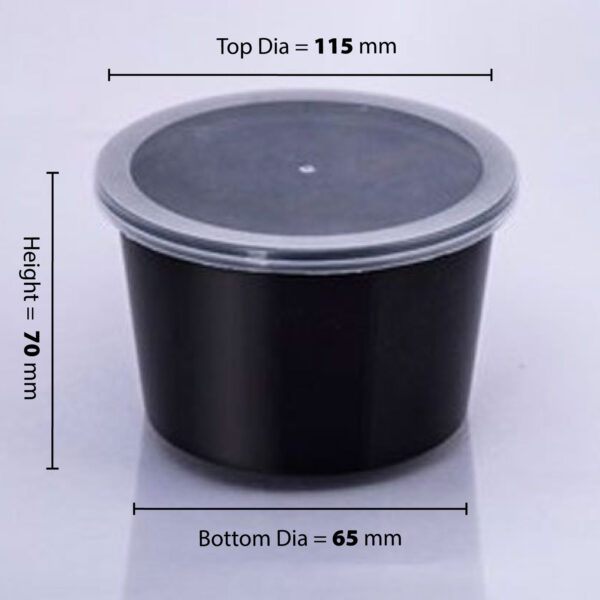 500 ML PET Container Round with Clear lid Black (Pack of 50 Nos)