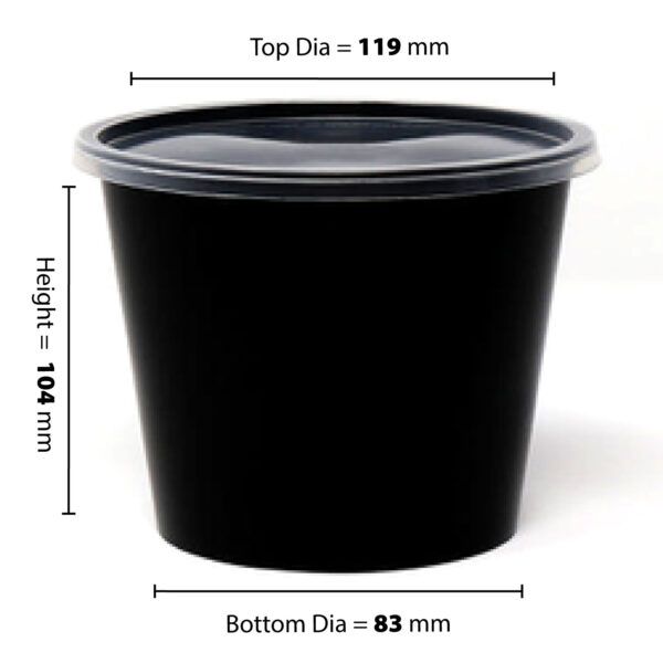 750 Ml PET Container Round with Clear lid Black (Pack of 50 Nos)