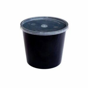 RP Royal PET Round Container  Black with Lid 1000 ML 50 Pcs/Pkt