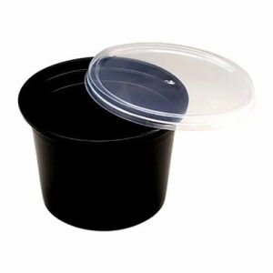 RP Royal PET Round Container  Black with Lid 1200 ML 50 Pcs/Pkt