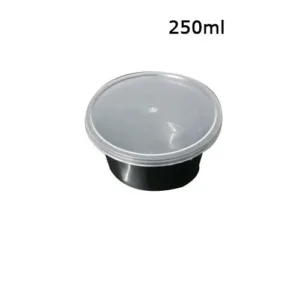RP Royal PET Round Container  Black with Lid 250 ML 50 Pcs/Pkt