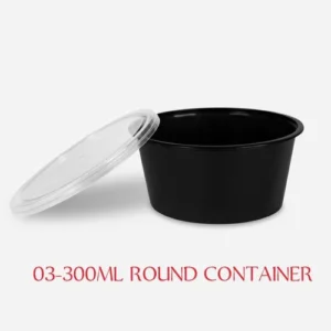 RP Royal PET Round Container  Black with Lid 300 ML 50 Pcs/Pkt