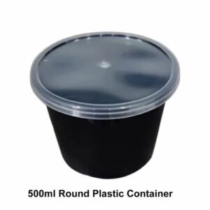 RP Royal PET Round Container  Black with Lid 500 ML 50 Pcs/Pkt