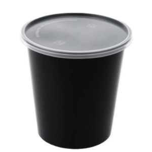 1000 Ml PET Container Round with Clear lid Black (Pack of 50 Nos)